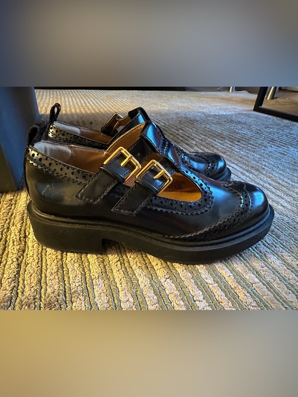 Zara Black Patent Double-Buckle Brogue Loafers